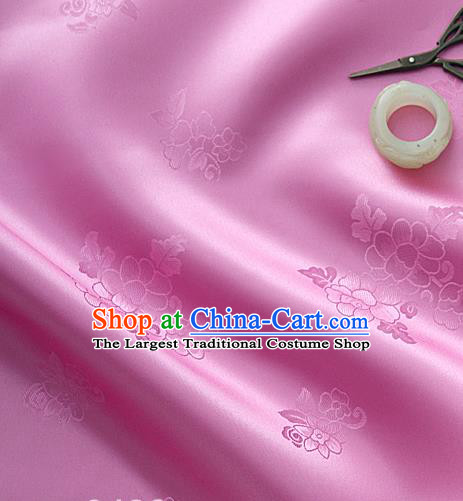 Traditional Korean Classical Roses Pattern Dusty Pink Satin Drapery Hanbok Material Asian Korea Fashion Silk Fabric