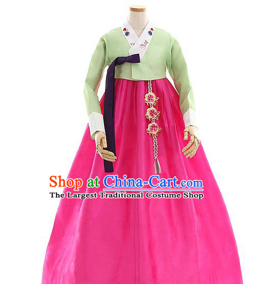 Korean Bride Green Blouse and Rosy Dress Korea Fashion Costumes Traditional Wedding Hanbok Festival Apparels for Women