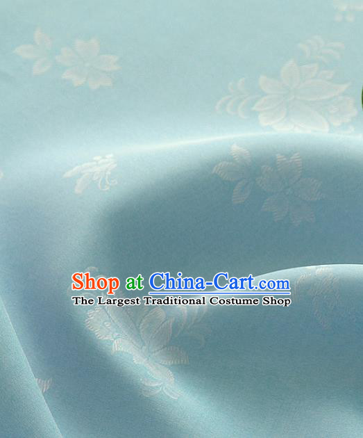 Asian Korea Classical Campsis Grandiflora Pattern Light Blue Silk Fabric Korean Fashion Drapery Traditional Hanbok Material