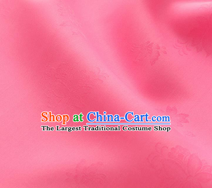 Asian Korea Classical Campsis Grandiflora Pattern Peach Pink Silk Fabric Korean Fashion Drapery Traditional Hanbok Material