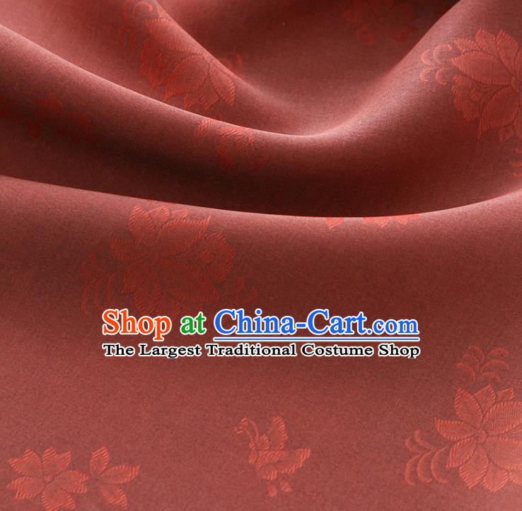 Asian Korea Classical Campsis Grandiflora Pattern Rust Red Silk Fabric Korean Fashion Drapery Traditional Hanbok Material