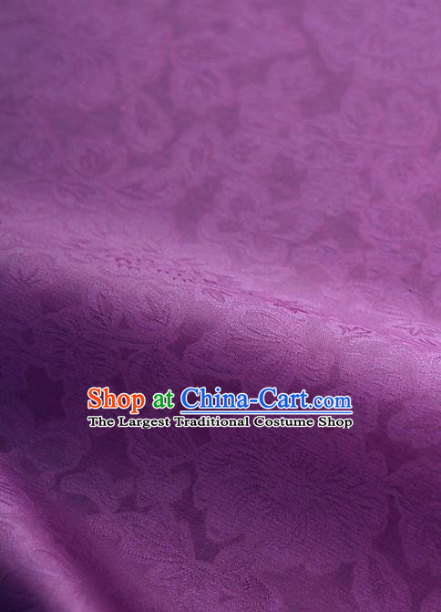 Traditional Korean Fashion Deep Purple Gauze Drapery Hanbok Material Asian Korea Classical Flowers Pattern Silk Fabric