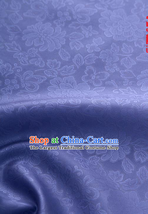 Traditional Korean Fashion Navy Gauze Drapery Hanbok Material Asian Korea Classical Flowers Pattern Silk Fabric