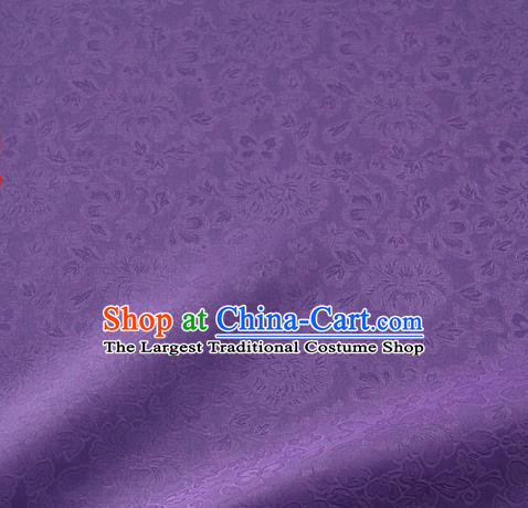 Traditional Korean Fashion Dark Purple Gauze Drapery Hanbok Material Asian Korea Classical Flowers Pattern Silk Fabric