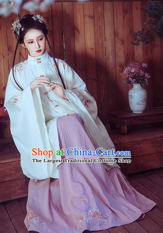 Chinese Ancient Ming Dynasty Princess Costumes Traditional Hanfu Apparels White Gown and Skirt for Women