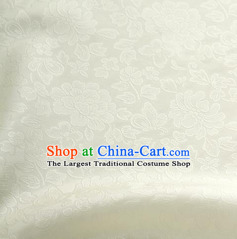 Traditional Korean Fashion Beige Gauze Drapery Hanbok Material Asian Korea Classical Flowers Pattern Silk Fabric