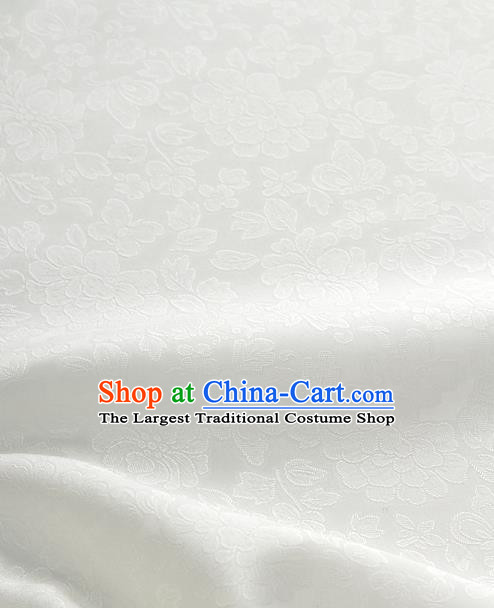 Traditional Korean Fashion White Gauze Drapery Hanbok Material Asian Korea Classical Flowers Pattern Silk Fabric