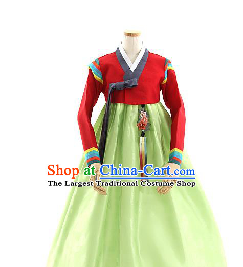 Korean Bride Mother Hanbok Red Blouse and Green Dress Korea Fashion Costumes Traditional Festival Apparels for Women