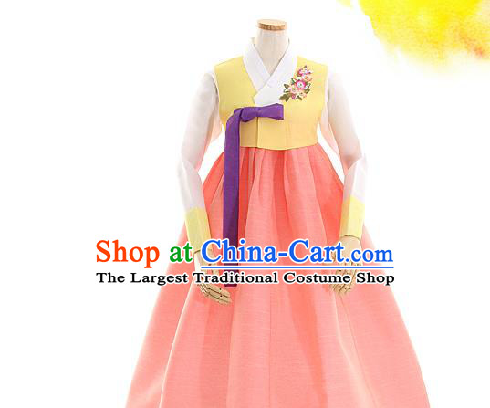 Korean Bride Hanbok Yellow Blouse and Pink Dress Korea Fashion Costumes Traditional Festival Apparels for Women