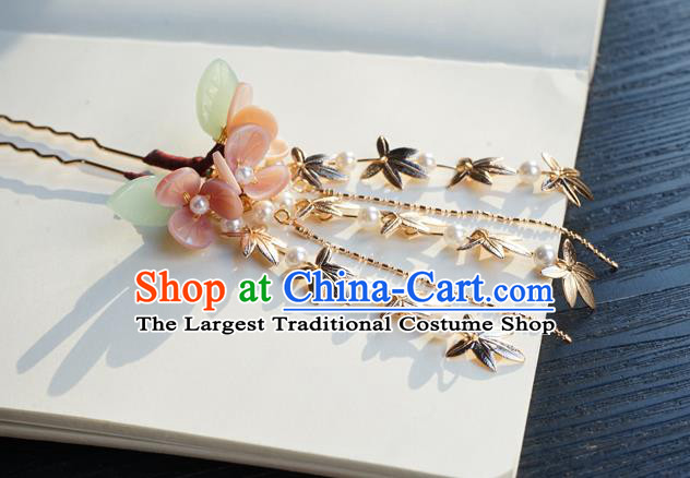 Chinese Classical Flowers Hair Clip Hair Accessories Handmade Ancient Hanfu Maple Leaf Tassel Hairpin for Women