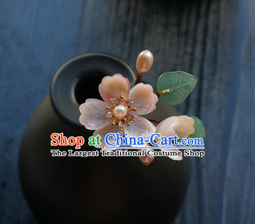 Chinese Classical Pearls Hair Clip Hair Accessories Handmade Ancient Hanfu Pink Sakura Hairpin for Women