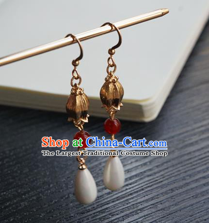 Handmade Chinese Women Hanfu Pearl Ear Accessories Ancient Court Eardrop Classical Earrings