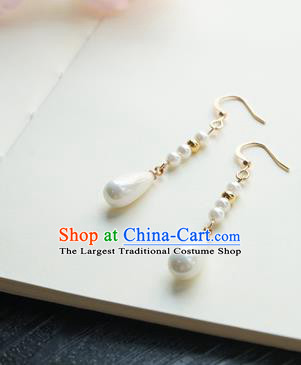 Handmade Chinese Women Cheongsam Ear Accessories Classical Hanfu White Pearls Earrings