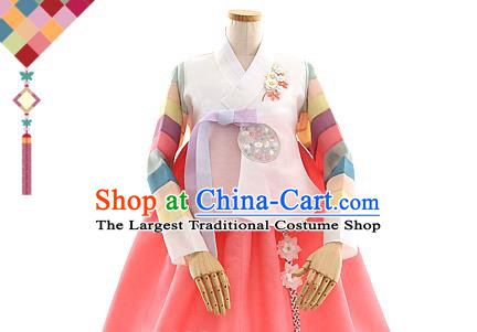 Korean Bride Hanbok White Blouse and Watermelon Red Dress Korea Fashion Wedding Costumes Traditional Festival Apparels for Women