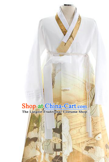 Asian Korea Court Men Gown and Pants Korean Wedding Fashion Traditional Hanbok Apparels Bridegroom Costumes