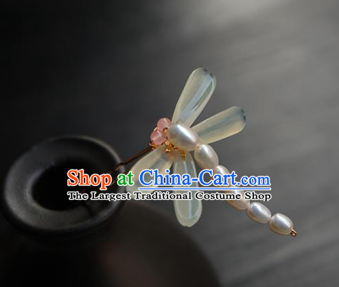 Chinese Classical Hanfu Pearls Dragonfly Hair Clip Hair Accessories Handmade Ancient Princess Hairpin for Women