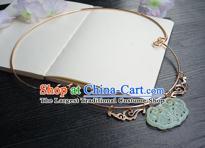 Chinese Handmade Golden Longevity Lock Hanfu Necklace Classical Jewelry Accessories Ancient Bride Jade Necklet for Women