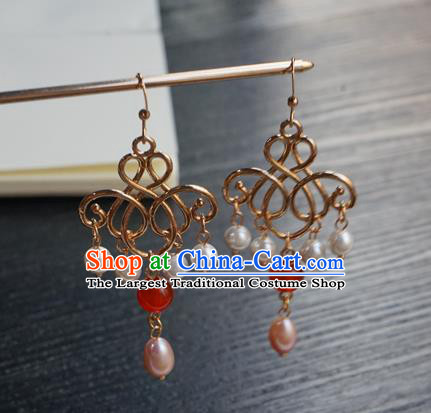 Handmade Chinese Women Hanfu Ear Accessories Ancient Court Golden Eardrop Classical Earrings