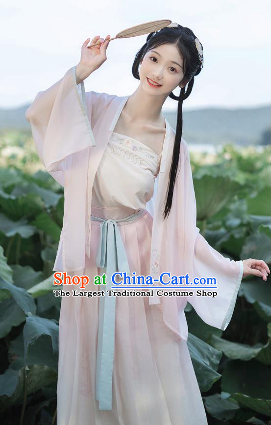 Chinese Song Dynasty Costumes Traditional Ancient Village Girl Top Blouse and Skirt Hanfu Apparels for Women