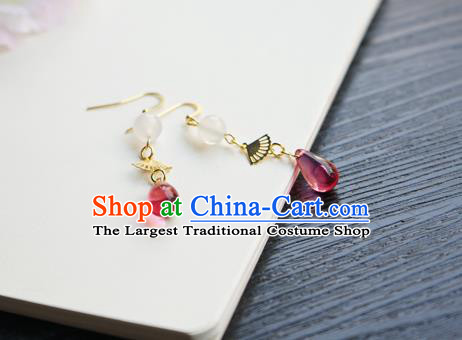 Handmade Chinese Women Hanfu Ear Accessories Classical Eardrop Rosy Earrings