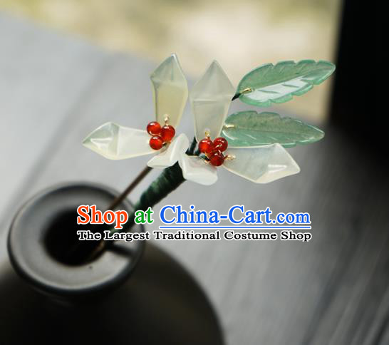 Chinese Classical White Flowers Hair Clip Hair Accessories Handmade Ancient Hanfu Hairpin for Women