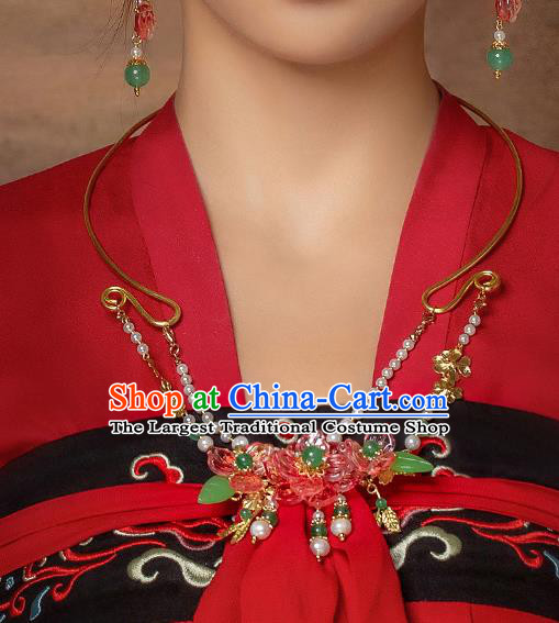 Chinese Handmade Hanfu Red Flowers Necklet Classical Jewelry Accessories Necklace for Women