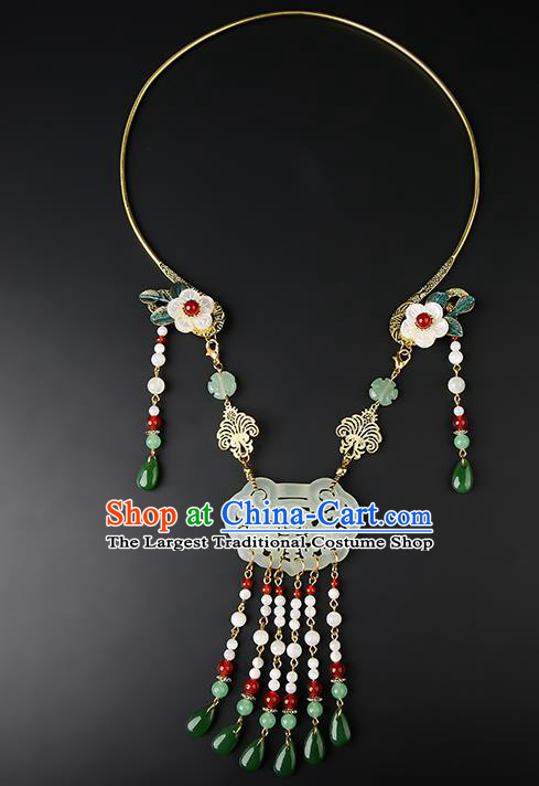 Chinese Handmade Song Dynasty Jade Necklet Classical Jewelry Accessories Ancient Hanfu Beads Tassel Necklace for Women