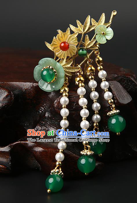 Chinese Classical Golden Bamboo Hair Claw Hanfu Hair Accessories Handmade Ancient Princess Green Plum Hair Stick Hairpins for Women