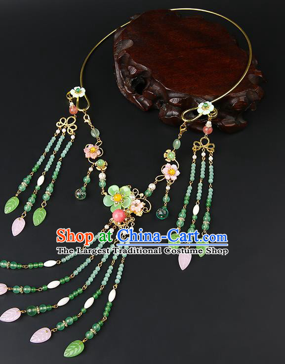 Chinese Handmade Ming Dynasty Green Beads Necklet Classical Jewelry Accessories Ancient Hanfu Tassel Necklace for Women