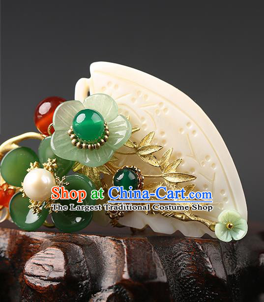 Chinese Classical Jade Hair Crown Hanfu Hair Accessories Handmade Ancient Song Dynasty Imperial Concubine Hairpins for Women