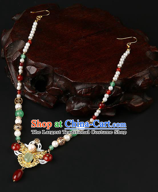 Chinese Classical Agate Eyebrows Pendant Hanfu Hair Accessories Handmade Ancient Princess Pearls Hair Clasp for Women