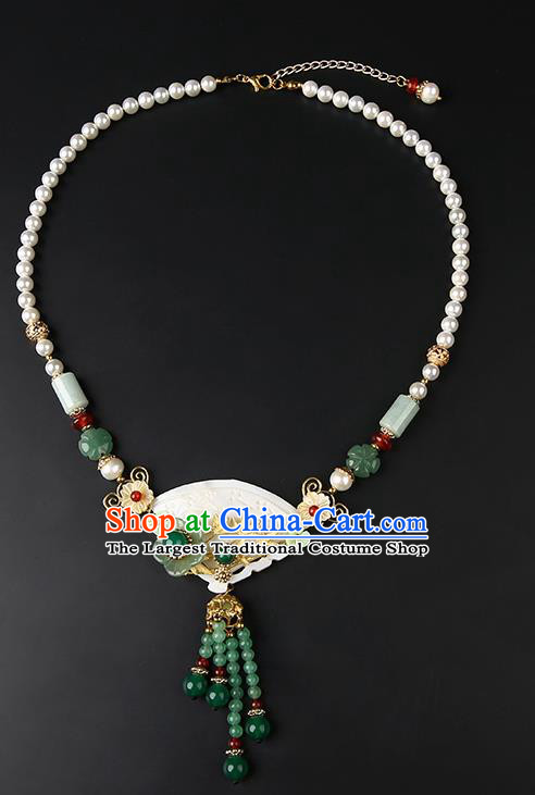 Chinese Handmade Song Dynasty Shell Necklet Classical Jewelry Accessories Ancient Hanfu Jade Tassel Necklace for Women