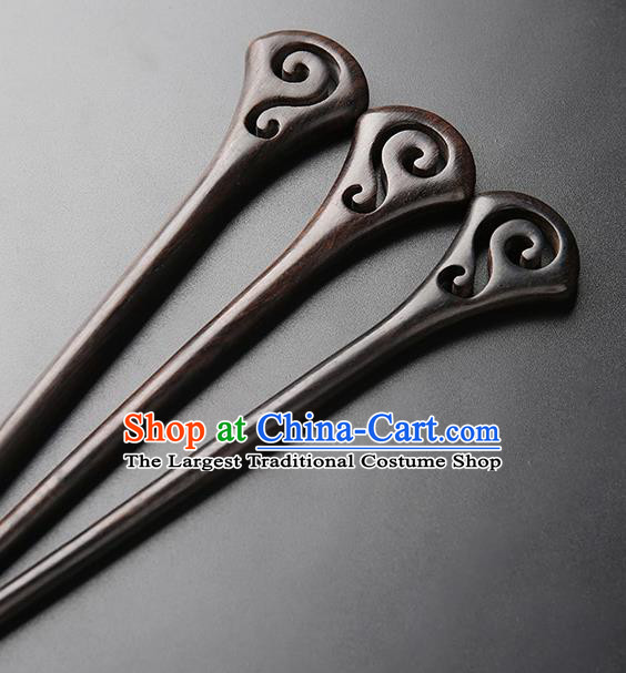 Chinese Classical Ebony Hair Clip Hanfu Hair Accessories Handmade Ancient Princess Wood Carving Cloud Hairpins for Women