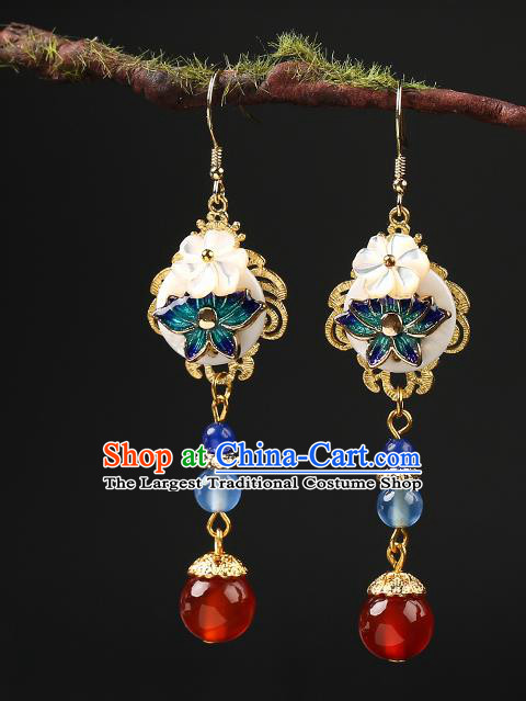 Handmade Chinese Cloisonne Ear Accessories Classical Eardrop Ancient Women Hanfu Red Beads Tassel Earrings