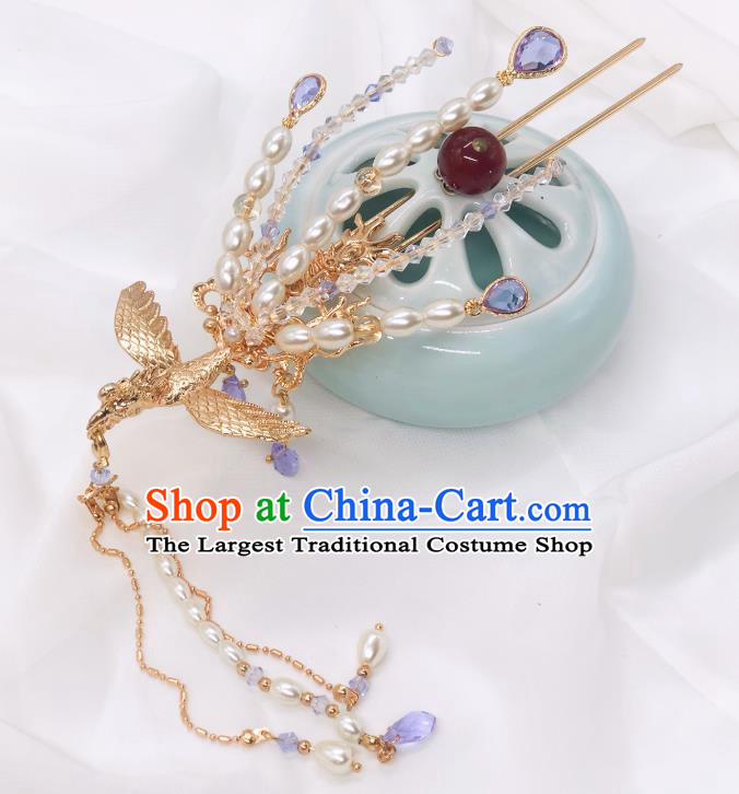 Chinese Classical Court Pearls Tassel Hair Clip Women Hanfu Hair Accessories Handmade Ancient Empress Phoenix Hairpins