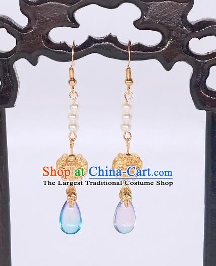 Handmade Chinese Ming Dynasty Ear Accessories Classical Eardrop Ancient Court Women Hanfu Golden Earrings