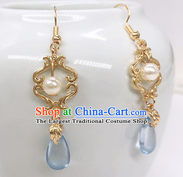 Handmade Chinese Ming Dynasty Golden Ear Accessories Classical Eardrop Ancient Court Women Hanfu Earrings