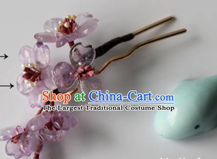 Chinese Classical Song Dynasty Hair Clip Hanfu Hair Accessories Handmade Ancient Princess Purple Sakura Hairpins for Women