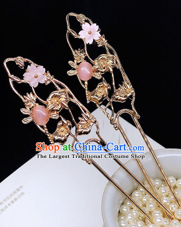 Chinese Classical Dragonfly Hair Clip Women Hanfu Hair Accessories Handmade Ancient Ming Dynasty Princess Golden Lotus Hairpins