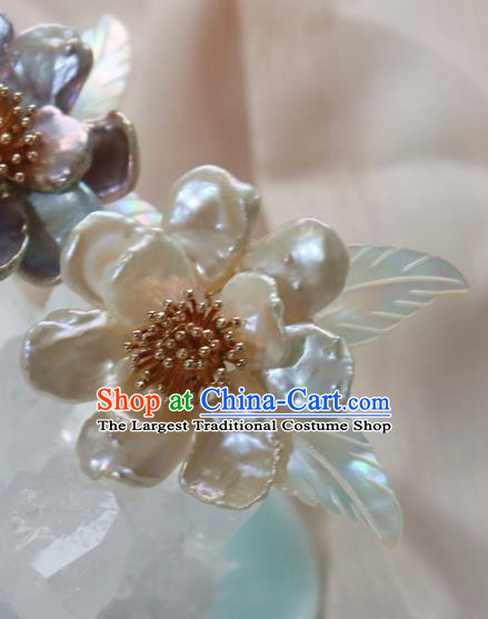 Chinese Classical White Shell Camellia Hair Clip Hanfu Hair Accessories Handmade Ancient Princess Hairpins for Women