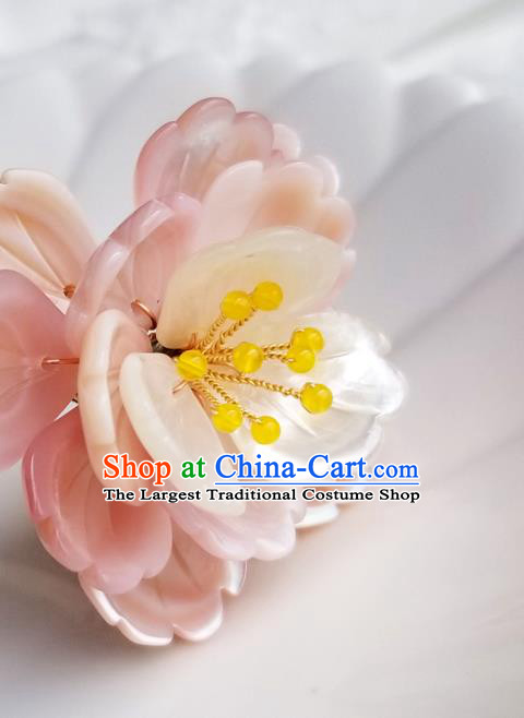 Chinese Classical Pink Shell Peony Hair Clip Hanfu Hair Accessories Handmade Ancient Song Dynasty Hairpins for Women