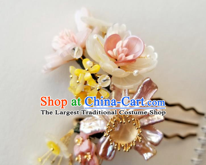 Chinese Classical Pink Chalcedony Hair Comb Hanfu Hair Accessories Handmade Ancient Song Dynasty Flowers Hairpins for Women