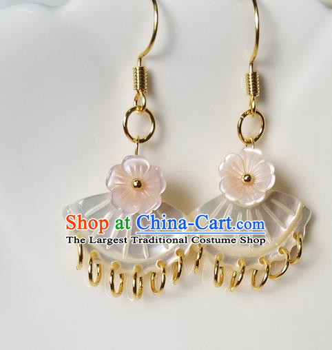 Handmade Chinese Court Ear Accessories Classical Eardrop Ancient Women Hanfu Shell Fan Earrings