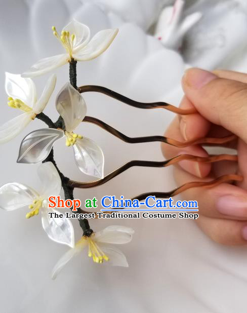 Chinese Classical White Magnolia Hair Comb Hanfu Hair Accessories Handmade Ancient Song Dynasty Princess Shell Hairpins for Women