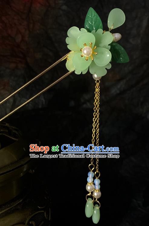 Chinese Classical Green Flowers Hair Clip Hanfu Hair Accessories Handmade Ancient Princess Hairpins Tassel Step Shake for Women