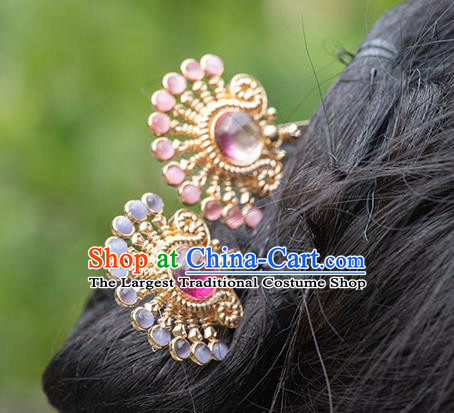 Chinese Classical Crystal Hair Clip Hanfu Hair Accessories Handmade Ancient Princess Golden Hairpin for Women