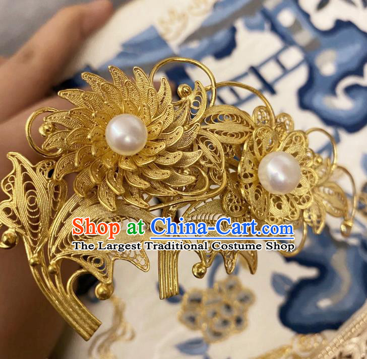 Chinese Classical Court Hair Comb Women Hanfu Hair Accessories Handmade Ancient Tang Dynasty Empress Golden Hairpins