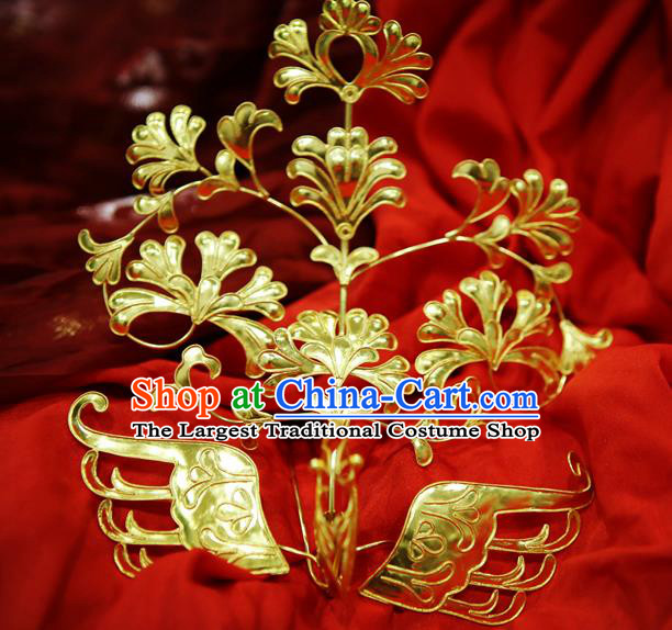 Chinese Classical Court Golden Phoenix Hair Crown Women Hanfu Hair Accessories Handmade Ancient Tang Dynasty Empress Hairpins Phoenix Coronet