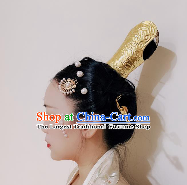 Chinese Classical Taoist Nun Golden Hair Crown Women Hanfu Hair Accessories Handmade Ancient Song Dynasty Imperial Concubine Hairpins