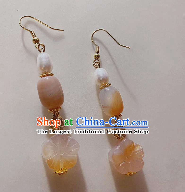 Handmade Chinese Classical Stone Eardrop Cheongsam Ear Accessories Ancient Hanfu Pearls Earrings